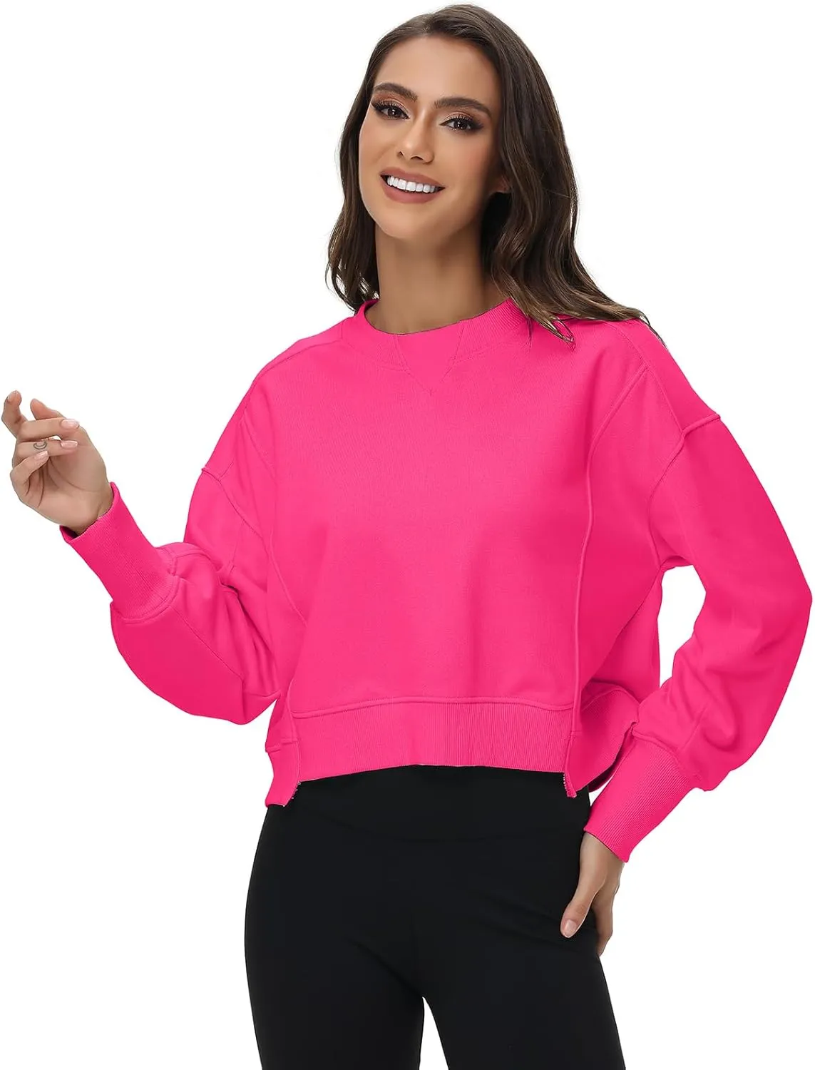 Oymyakon Womens Oversized Cropped Sweatshirts Crew Neck Long Sleeve Pullover Sweater Fall Fashion Clothes