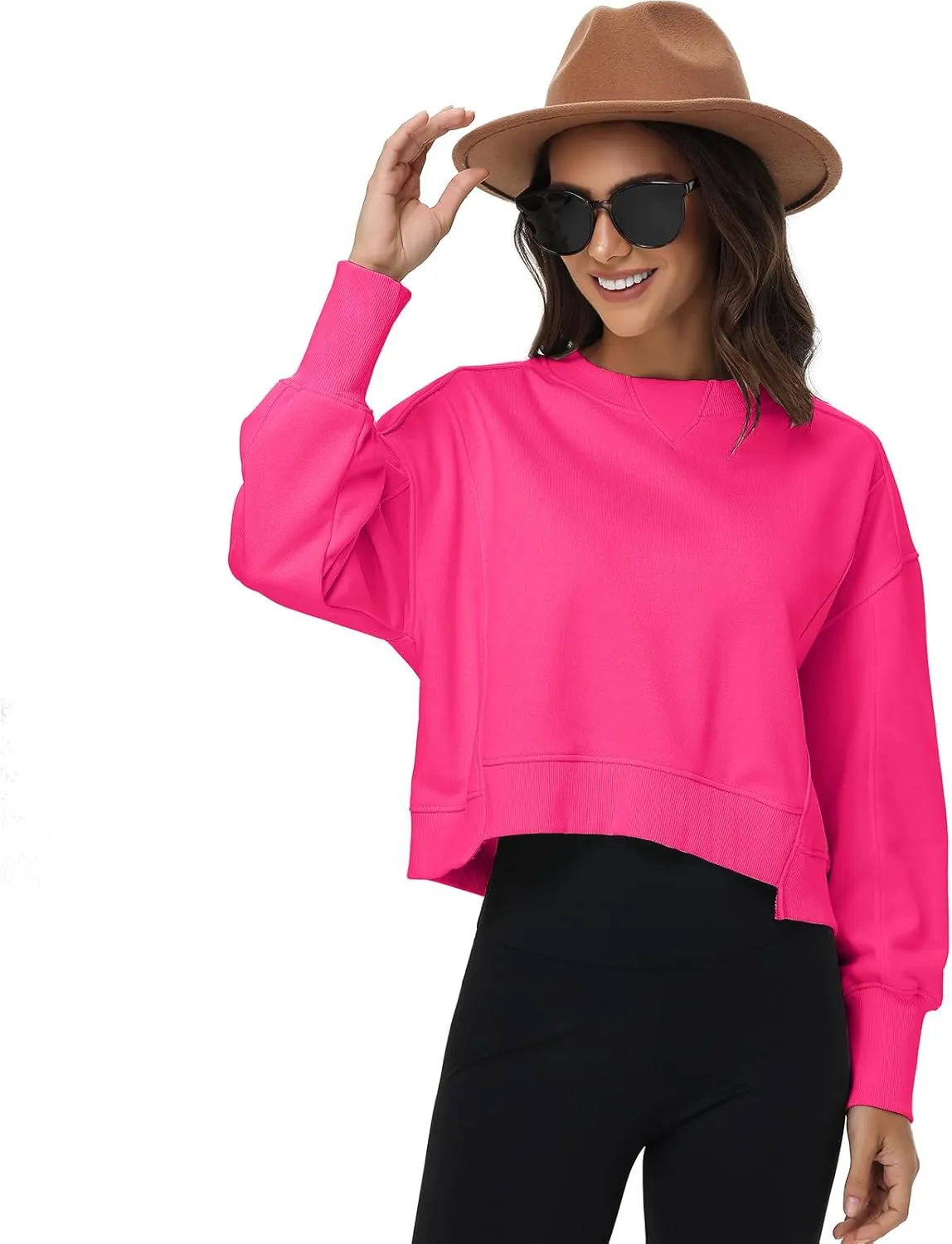 Oymyakon Womens Oversized Cropped Sweatshirts Crew Neck Long Sleeve Pullover Sweater Fall Fashion Clothes