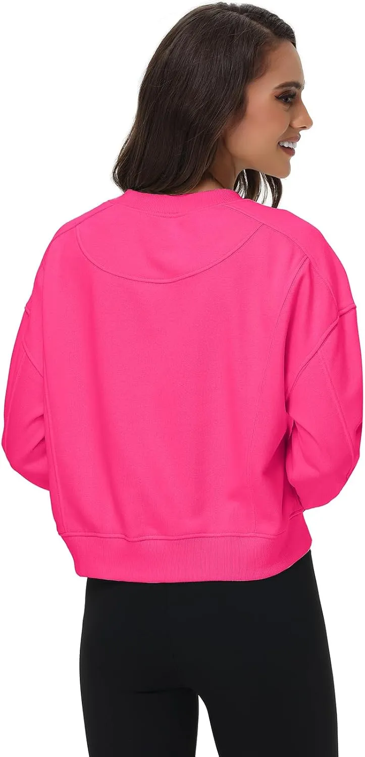 Oymyakon Womens Oversized Cropped Sweatshirts Crew Neck Long Sleeve Pullover Sweater Fall Fashion Clothes