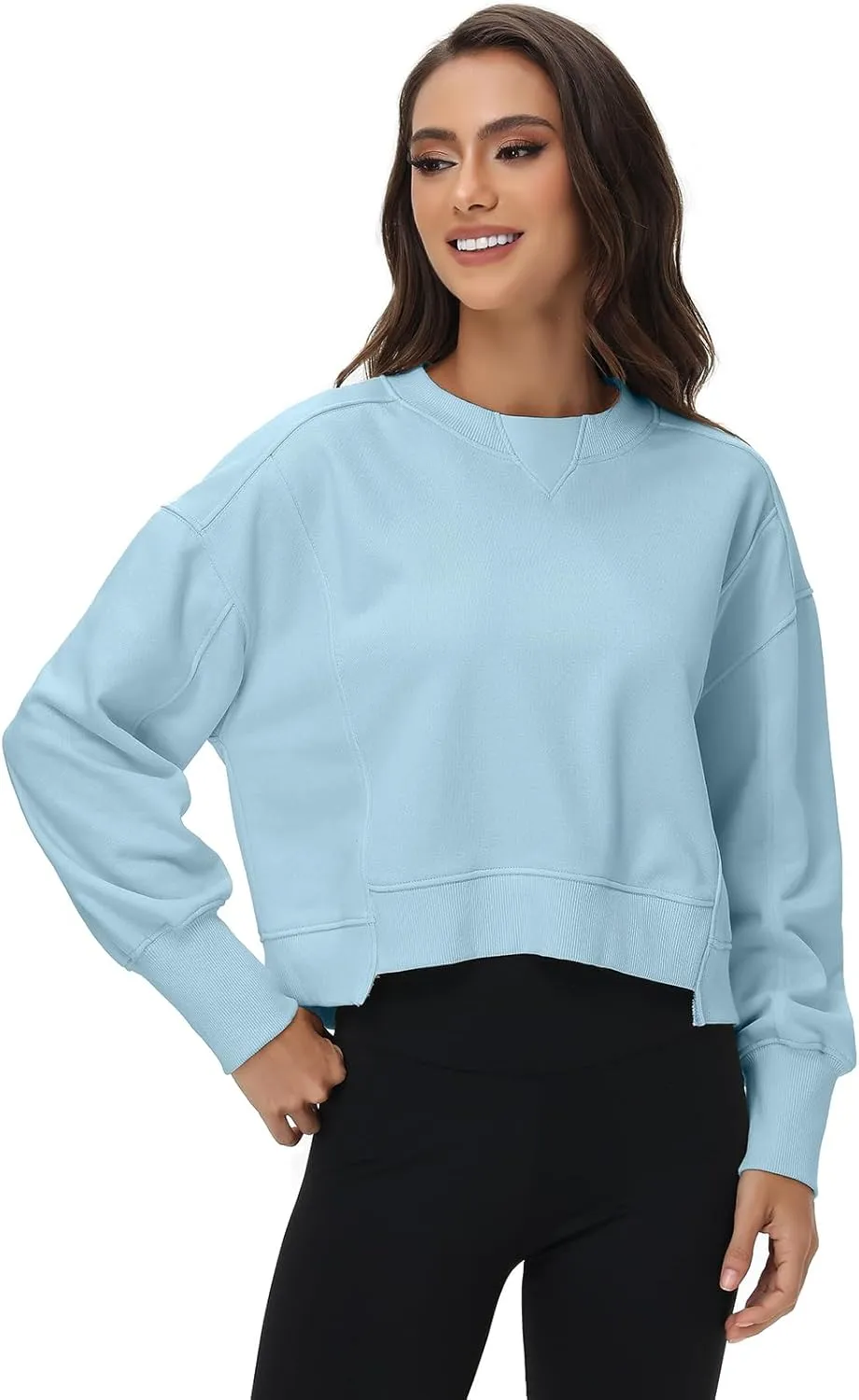 Oymyakon Womens Oversized Cropped Sweatshirts Crew Neck Long Sleeve Pullover Sweater Fall Fashion Clothes