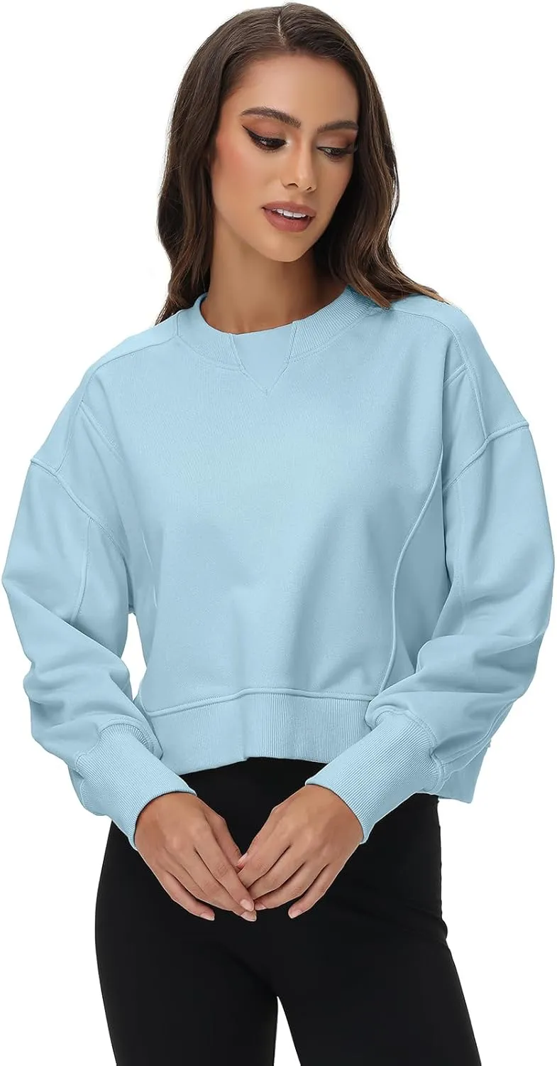 Oymyakon Womens Oversized Cropped Sweatshirts Crew Neck Long Sleeve Pullover Sweater Fall Fashion Clothes