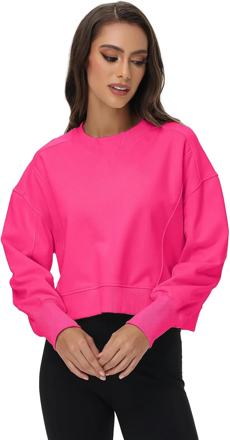 Oymyakon Womens Oversized Cropped Sweatshirts Crew Neck Long Sleeve Pullover Sweater Fall Fashion Clothes