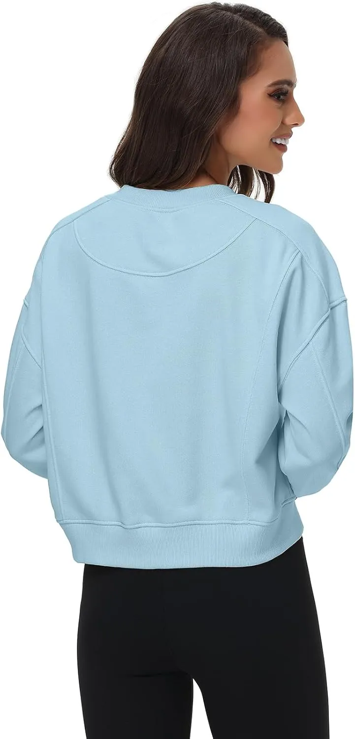 Oymyakon Womens Oversized Cropped Sweatshirts Crew Neck Long Sleeve Pullover Sweater Fall Fashion Clothes