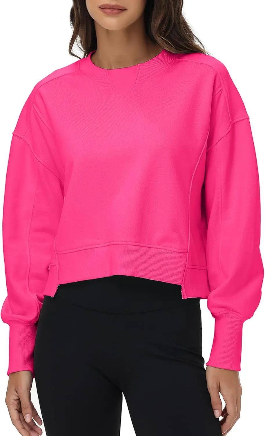 Oymyakon Womens Oversized Cropped Sweatshirts Crew Neck Long Sleeve Pullover Sweater Fall Fashion Clothes
