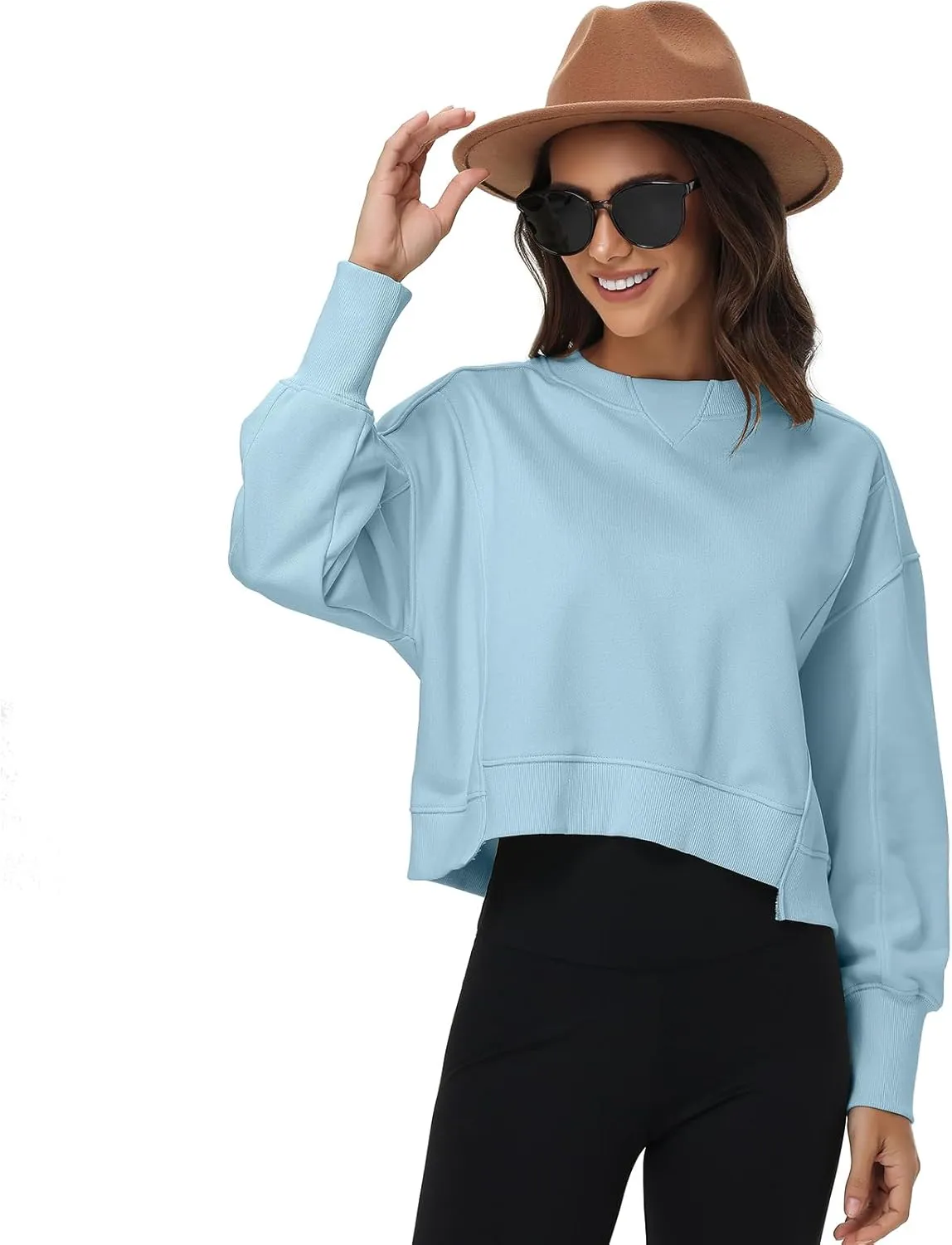 Oymyakon Womens Oversized Cropped Sweatshirts Crew Neck Long Sleeve Pullover Sweater Fall Fashion Clothes