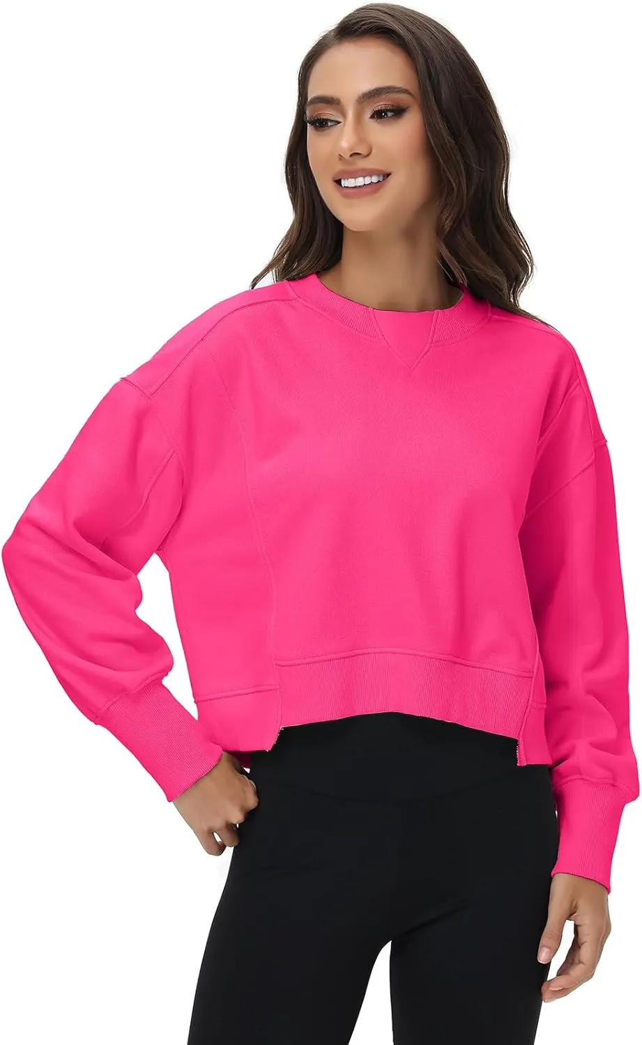 Oymyakon Womens Oversized Cropped Sweatshirts Crew Neck Long Sleeve Pullover Sweater Fall Fashion Clothes