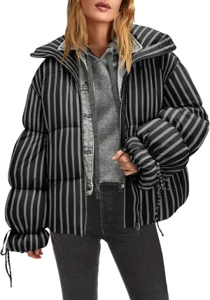 Panadila Womens Oversized Puffer Jacket Warm Winter Cozy Coats Casual Baggy Full Zip Up Puffer Coat with Pockets