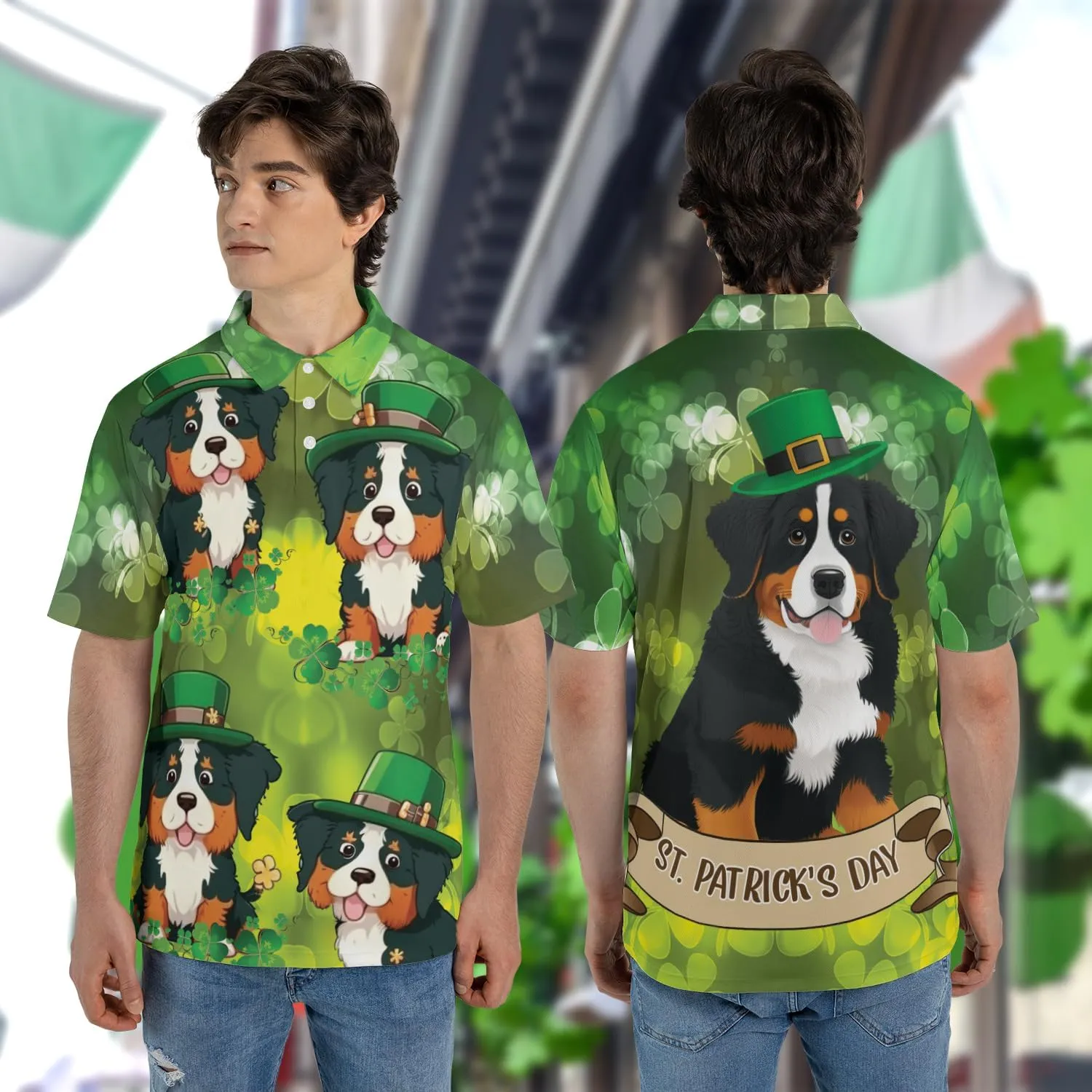 Patrick's Day Polo Shirts for Men - Cute Dog Men's Regular Fit Quick Dry Golf Polo Shirt Series 07