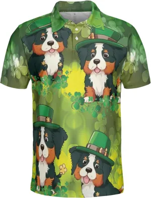 Patrick's Day Polo Shirts for Men - Cute Dog Men's Regular Fit Quick Dry Golf Polo Shirt Series 07