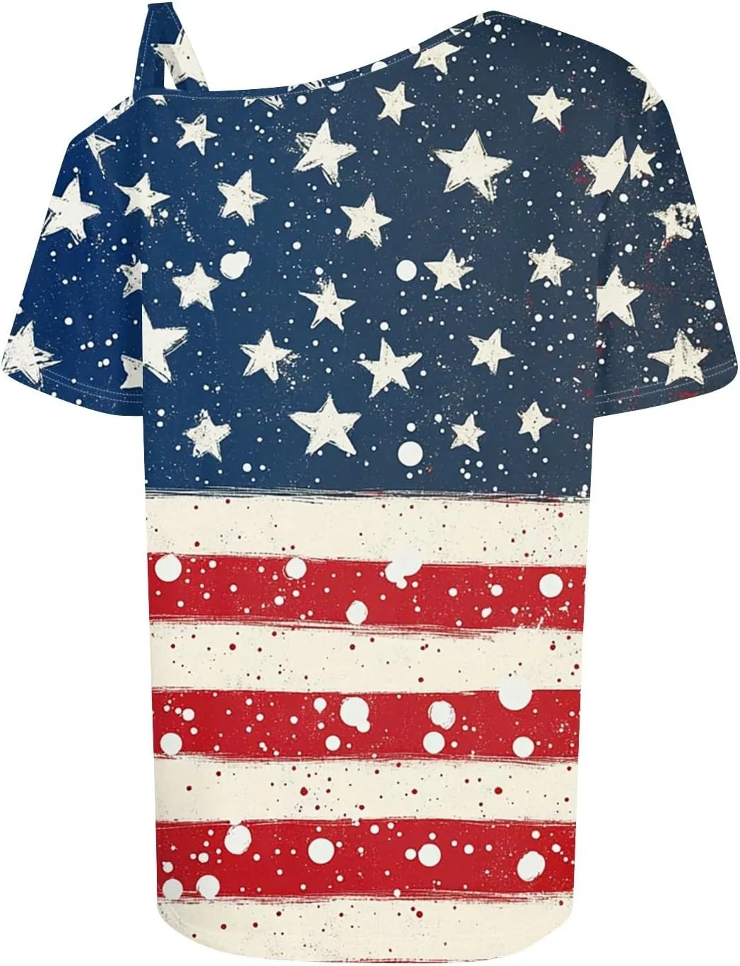 Patriotic Shirts for Women,Sexy Cold Shoulder 4th of July Tops Loose Short Sleeve American Flag Independence Day Tees