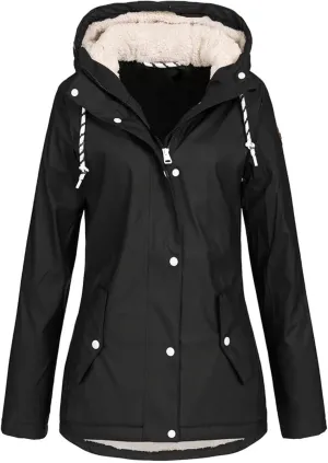 PeQAQ Womens 2024 Windbreaker Jackets Fleece Hood Lightweight Long Sleeve Trench Coats Windproof Zip Up Raincoat Pockets