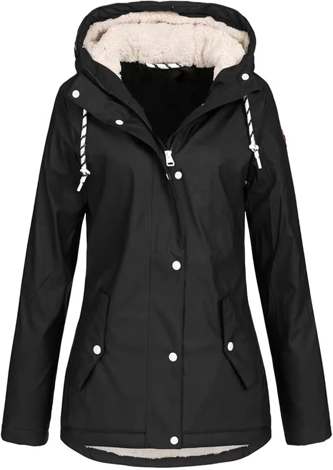 PeQAQ Womens 2024 Windbreaker Jackets Fleece Hood Lightweight Long Sleeve Trench Coats Windproof Zip Up Raincoat Pockets