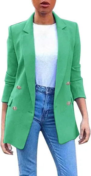 PeQAQ Womens Casual Blazer Jacket Pockets Long Sleeve Open Front Long Work Suit Jackets 2023 Office Blazer Lapel Button Coats