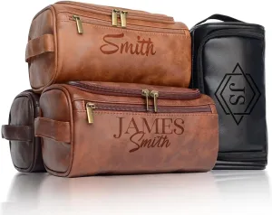 Personalized Men Toiletry Bag,Custom Leather Travel Dopp Kit,Engraved Groomsmen Shaving Bags,Monogram Toiletry Bag,Gift for Husband,Father's Day Gift for Grandpa,Gym Bathroom Waterproof Bag