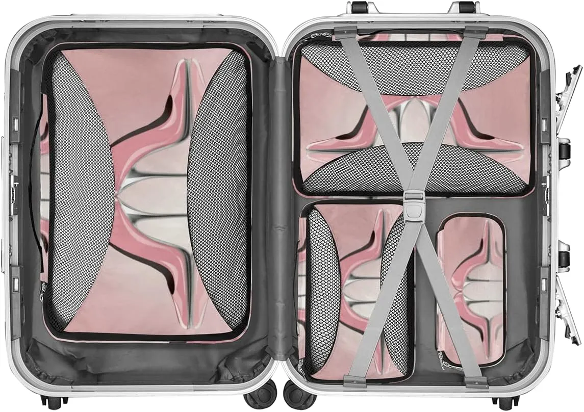 Pink High Heel Butterfly Packing Cubes 4 Pack Travel Packing Bags Individual Carry on Suitcases Underwear Luggage Mesh Organizer Packing Cubes Set for Travel Bag Backpack