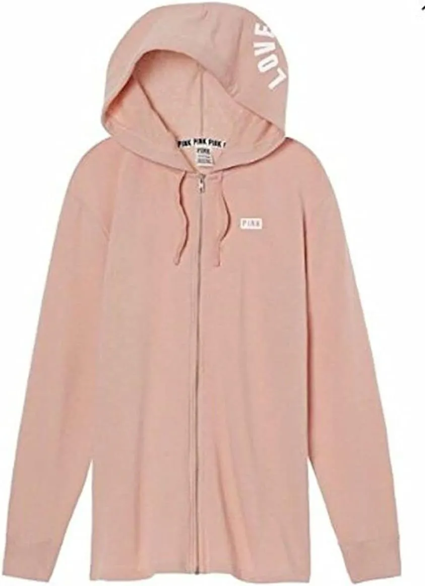 Pink Side Slit Full Zip Hoodie Full Zip Color Ballet Pink Size