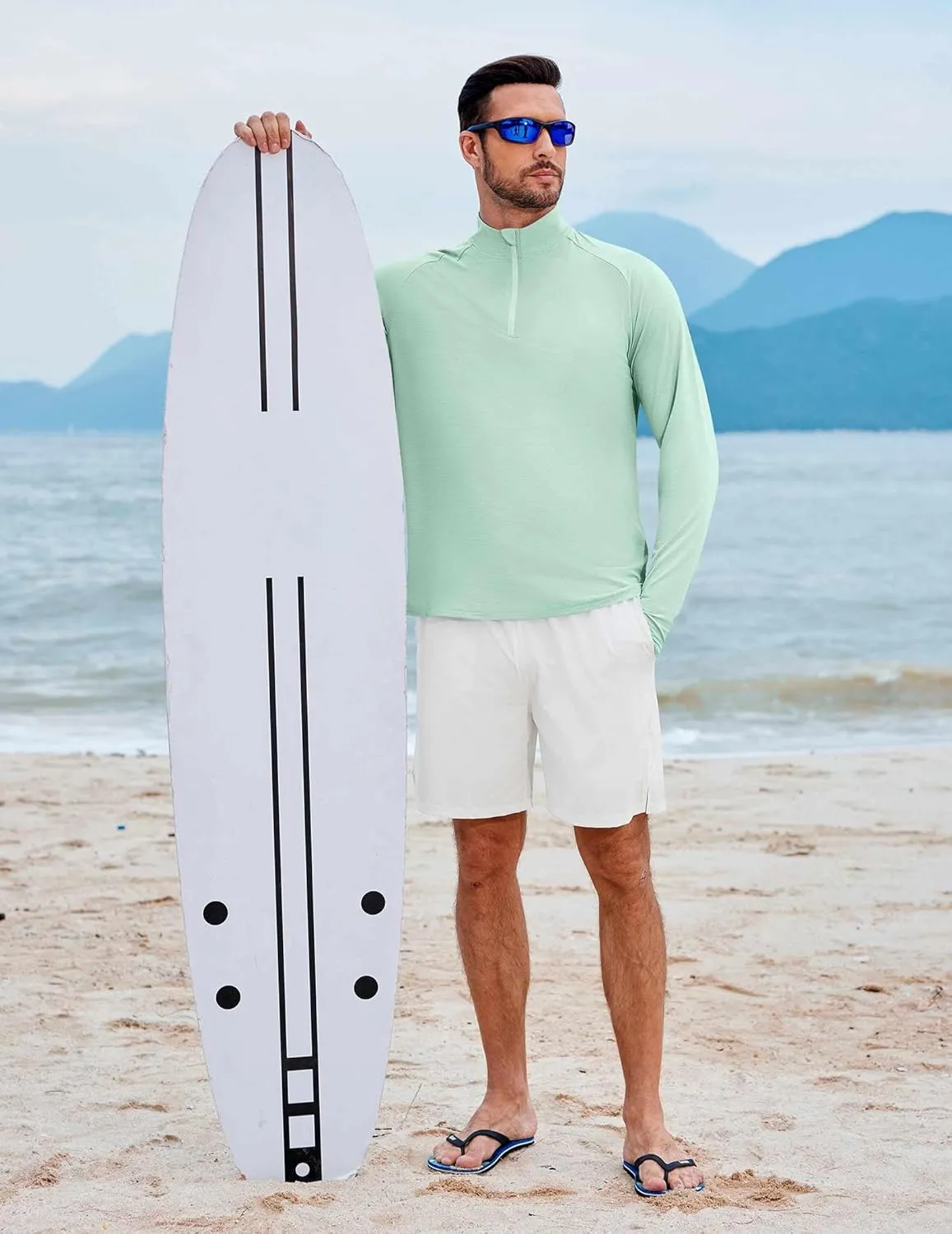 PINSPARK Mens Pullover Quarter Zip Lightweight UPF 50  Rash Guard Long Sleeve Beach Shirts Quick Dry Athletic Workout Shirts