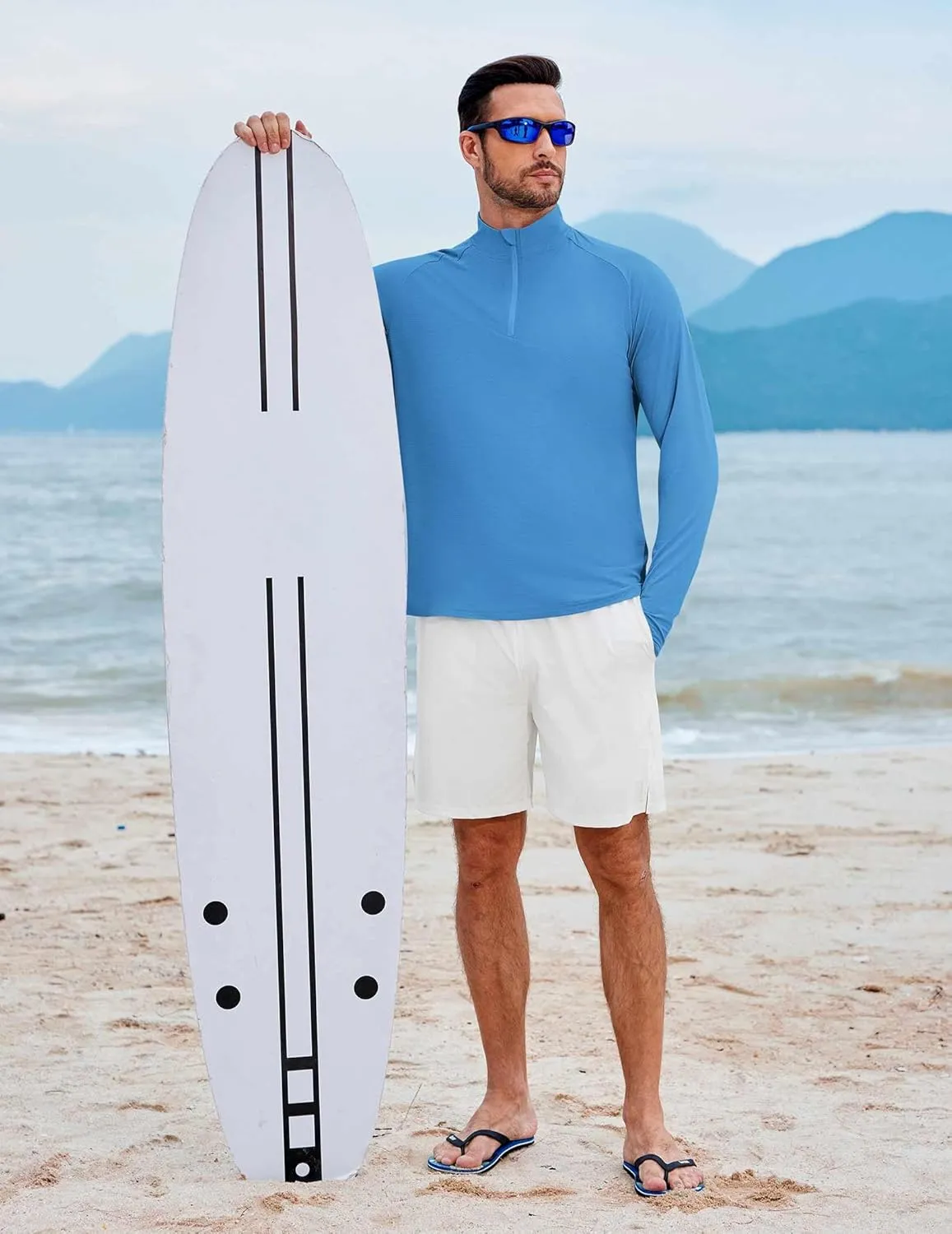 PINSPARK Mens Pullover Quarter Zip Lightweight UPF 50  Rash Guard Long Sleeve Beach Shirts Quick Dry Athletic Workout Shirts
