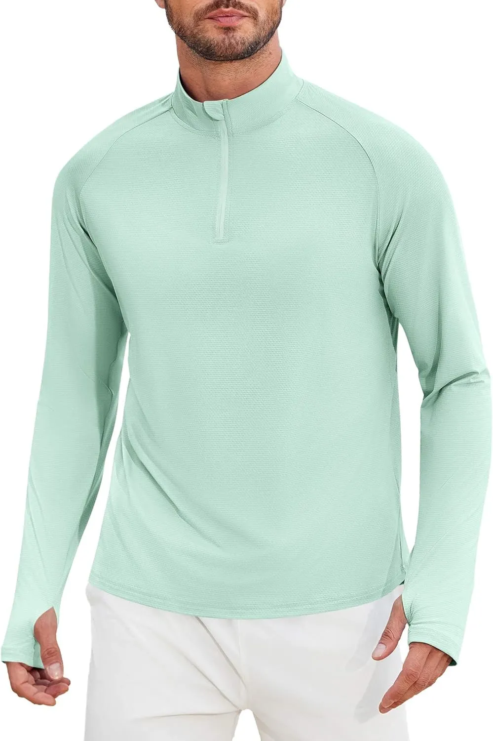 PINSPARK Mens Pullover Quarter Zip Lightweight UPF 50  Rash Guard Long Sleeve Beach Shirts Quick Dry Athletic Workout Shirts