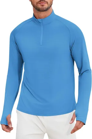 PINSPARK Mens Pullover Quarter Zip Lightweight UPF 50  Rash Guard Long Sleeve Beach Shirts Quick Dry Athletic Workout Shirts