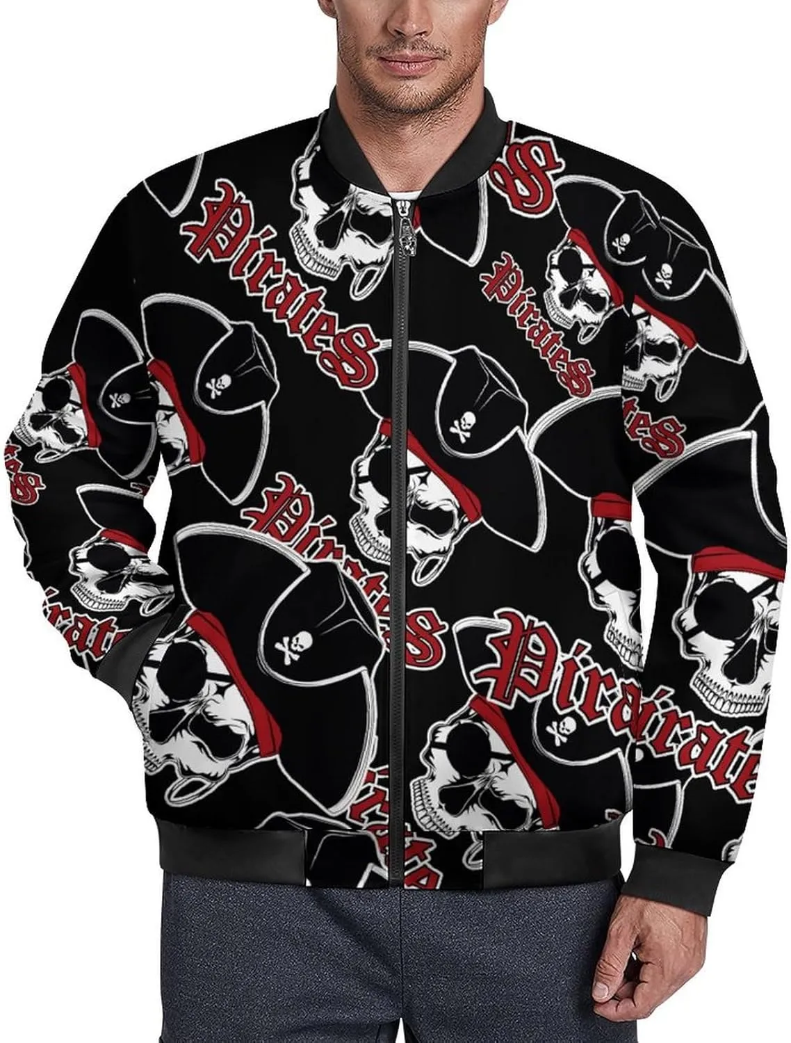 Pirate Captain Skull Men's Bomber Jacket Lightweight Windbreaker Fashion Spring Fall Coats Casual Jackets for Men