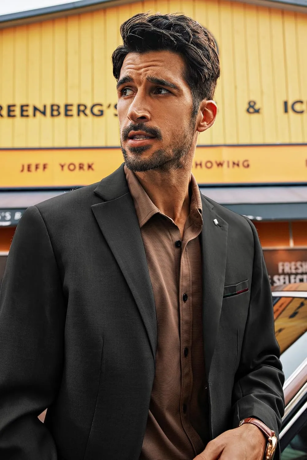 PJ PAUL JONES Mens Blazer Lightweight Sport Coats Casual Two Buttons Notched Lapel Suit Jacket with Removable Brooch