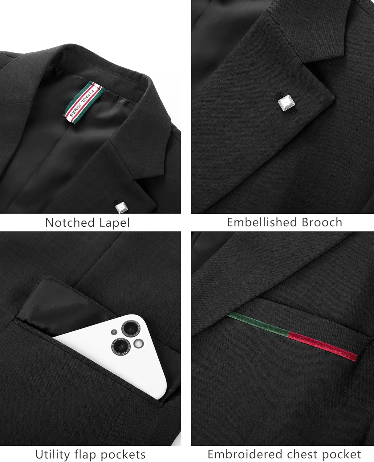 PJ PAUL JONES Mens Blazer Lightweight Sport Coats Casual Two Buttons Notched Lapel Suit Jacket with Removable Brooch