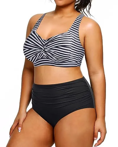 Plus Size High Waisted Two Piece Bikini