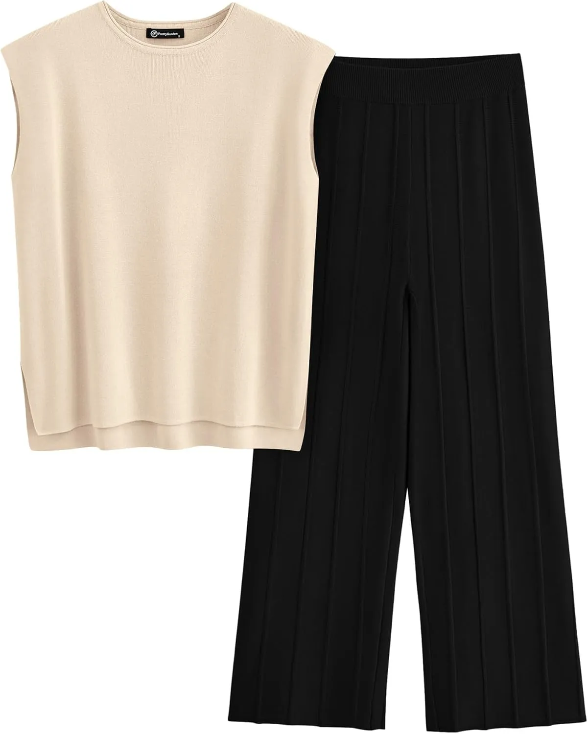 PRETTYGARDEN Women's 2 Piece Outfits Knit Loungewear High Low Pullover Tops and Wide Leg Pants Casual Sweater Sets Tracksuits