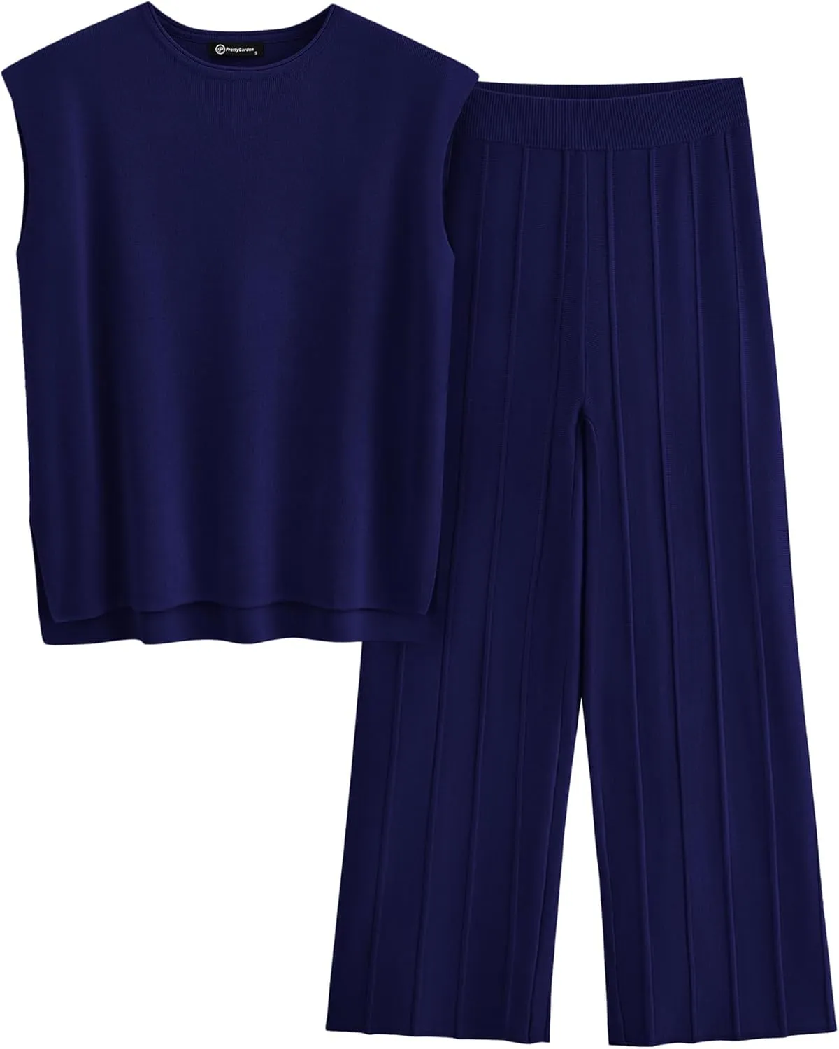 PRETTYGARDEN Women's 2 Piece Outfits Knit Loungewear High Low Pullover Tops and Wide Leg Pants Casual Sweater Sets Tracksuits