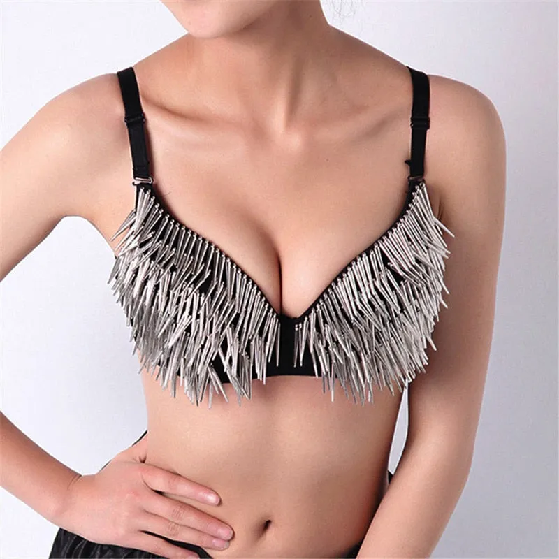 Push Up Bra With Rivet Gold Silver Rock Backless