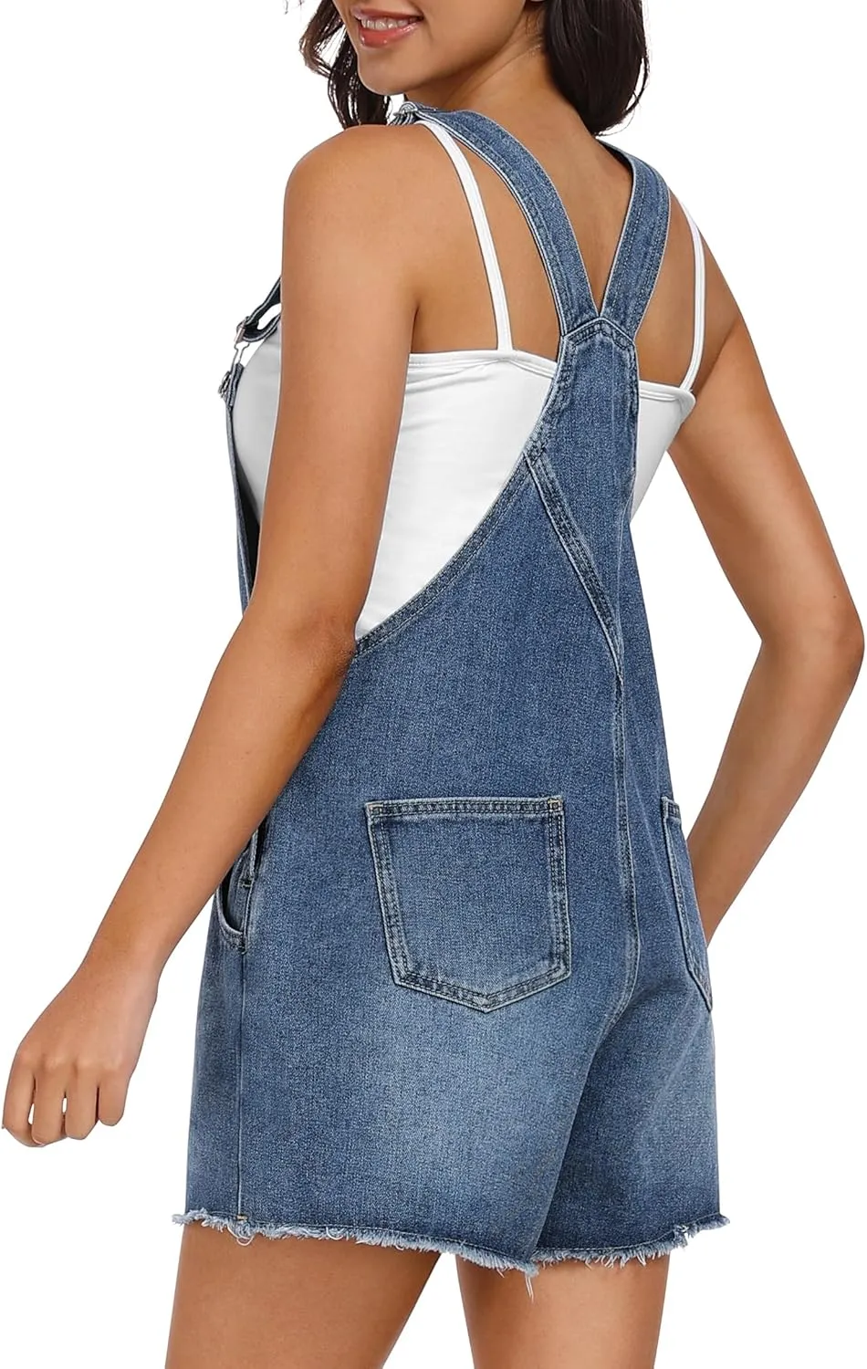 Qazel Vorrlon Denim Overall Shorts for Women Casual Summer Adjustable Strap Rompers with Pockets Bib Jeans Shortalls