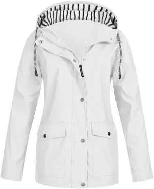 Rain Jacket Women Waterproof Windbreaker Rain Jacket Lightweight Striped Climbing Outdoor Hooded Coats Spring 2025