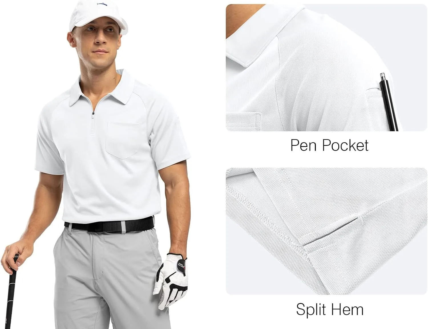 Rdruko Men's Polo Shirts with Pocket Short Sleeve Dry Fit 1/4 Zip Golf Sports Collared Summer T Shirts