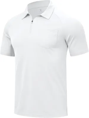 Rdruko Men's Polo Shirts with Pocket Short Sleeve Dry Fit 1/4 Zip Golf Sports Collared Summer T Shirts