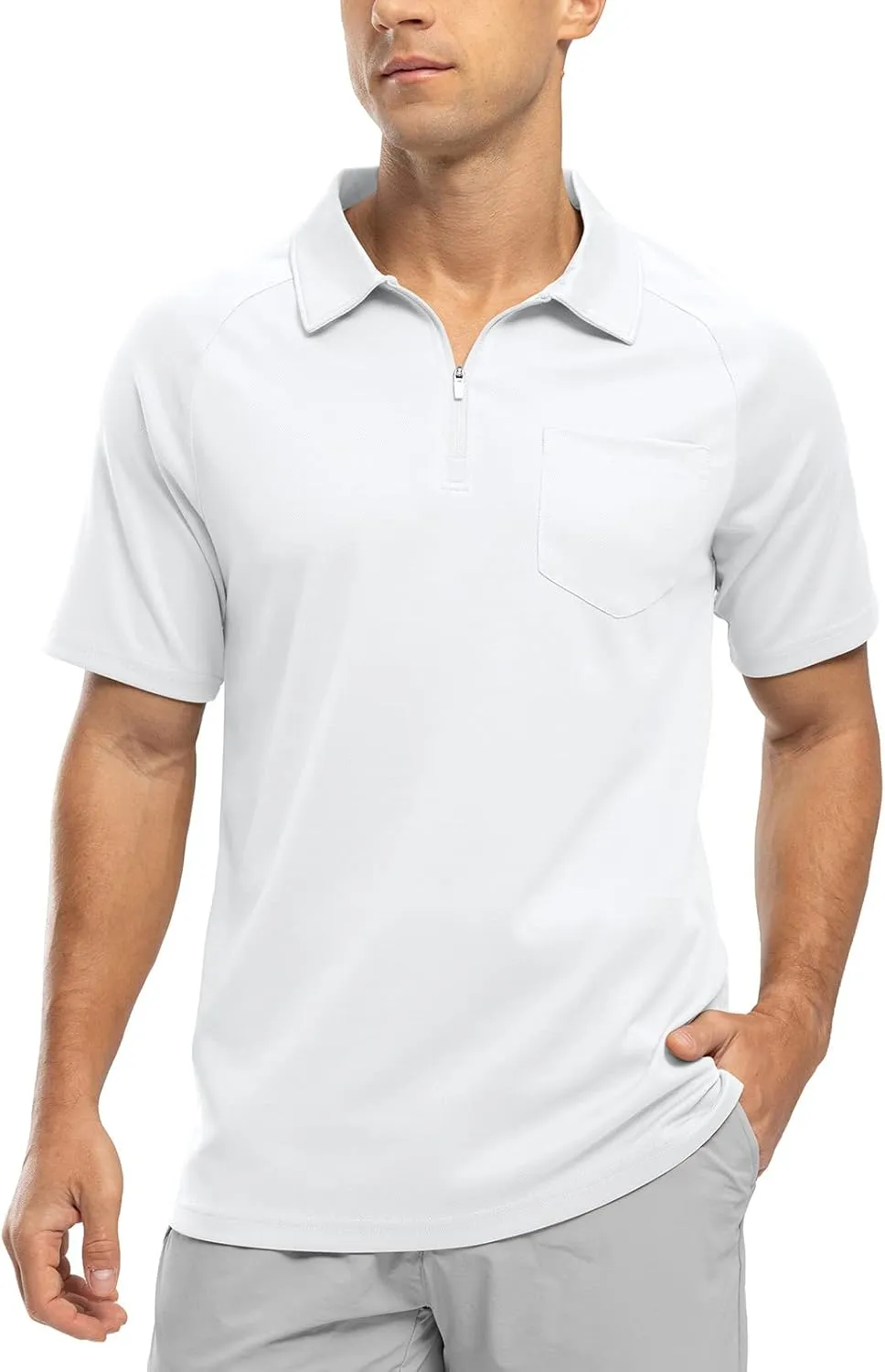 Rdruko Men's Polo Shirts with Pocket Short Sleeve Dry Fit 1/4 Zip Golf Sports Collared Summer T Shirts