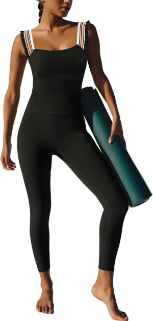 ReachMe Womens One Piece Workout Jumpsuits Athletic Summer Outfits Yoga Leggings Romper Bodycon Gym Bodysuits