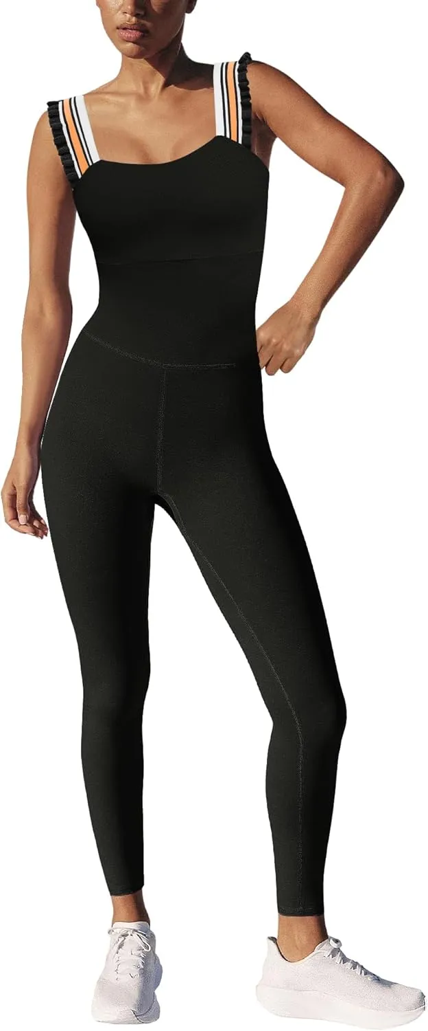 ReachMe Womens One Piece Workout Jumpsuits Athletic Summer Outfits Yoga Leggings Romper Bodycon Gym Bodysuits