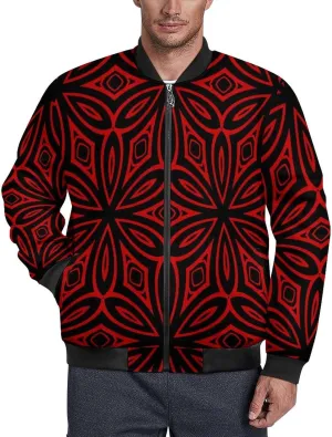 Red Geometric Bandana Print Men's Bomber Jacket Lightweight Windbreaker Fashion Spring Fall Coats Casual Jackets for Men