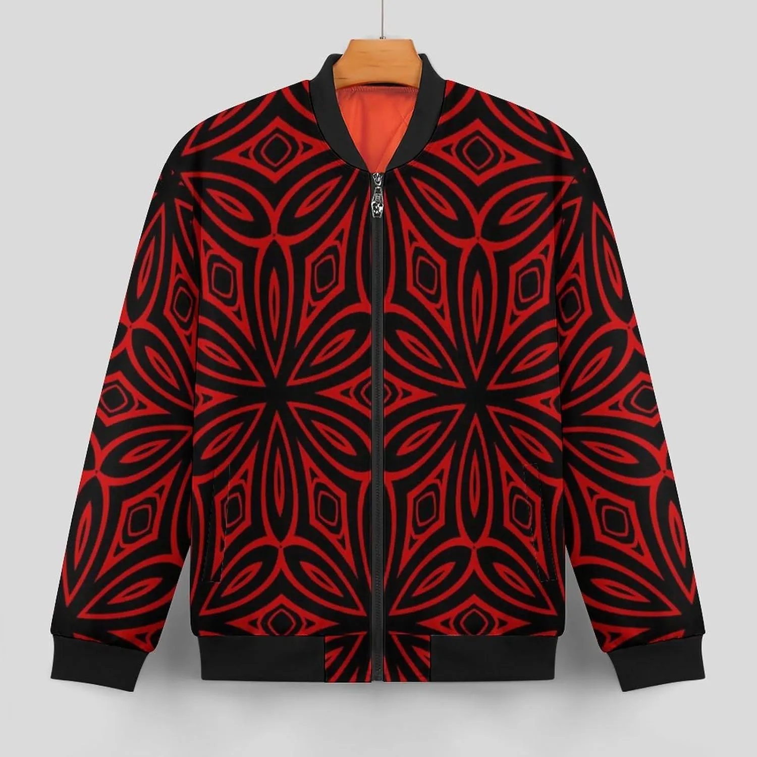 Red Geometric Bandana Print Men's Bomber Jacket Lightweight Windbreaker Fashion Spring Fall Coats Casual Jackets for Men