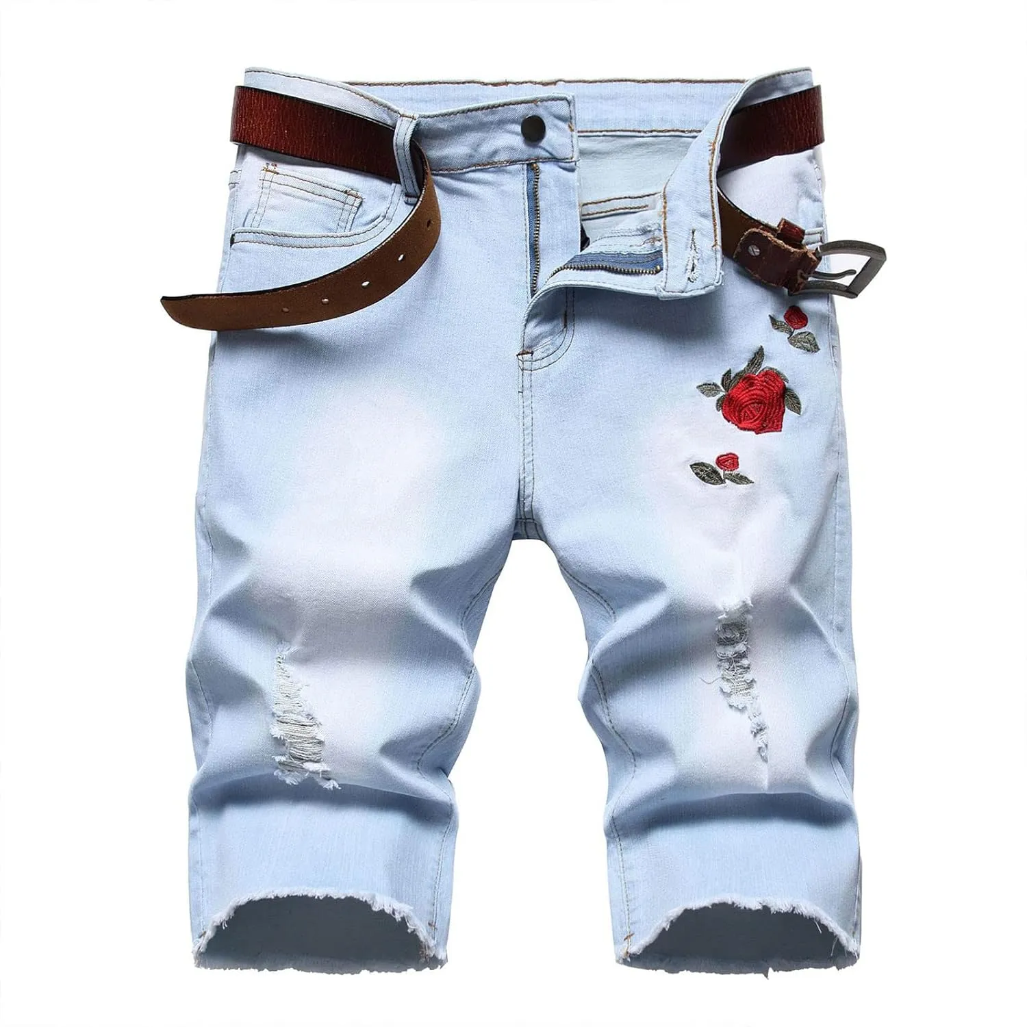Ripped Jean Shorts for Men 2023 Casual Classic Fit Cut Off Denim Shorts Summer Straight-Fit Waistband Shorts