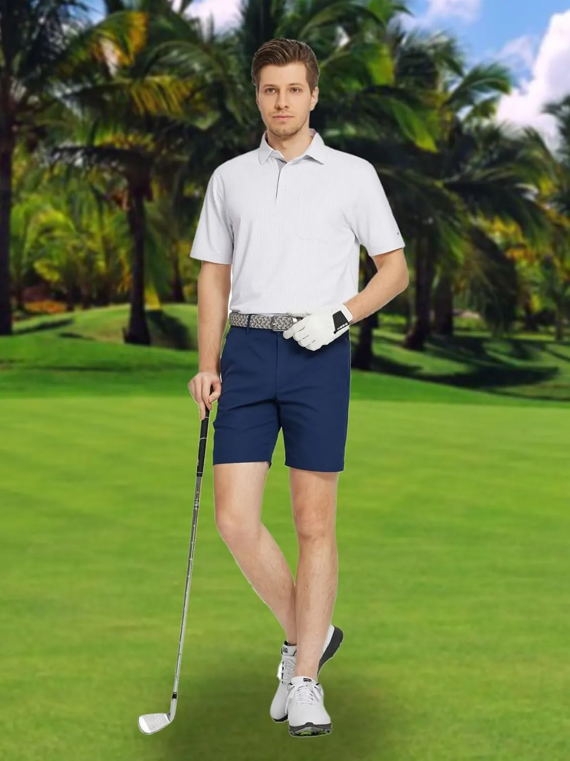 Rouen Mens Golf Shirts Short Sleeve Dry Fit Jacquard Performance Moisture Wicking Casual Pocket Collared Polo Shirts for Men