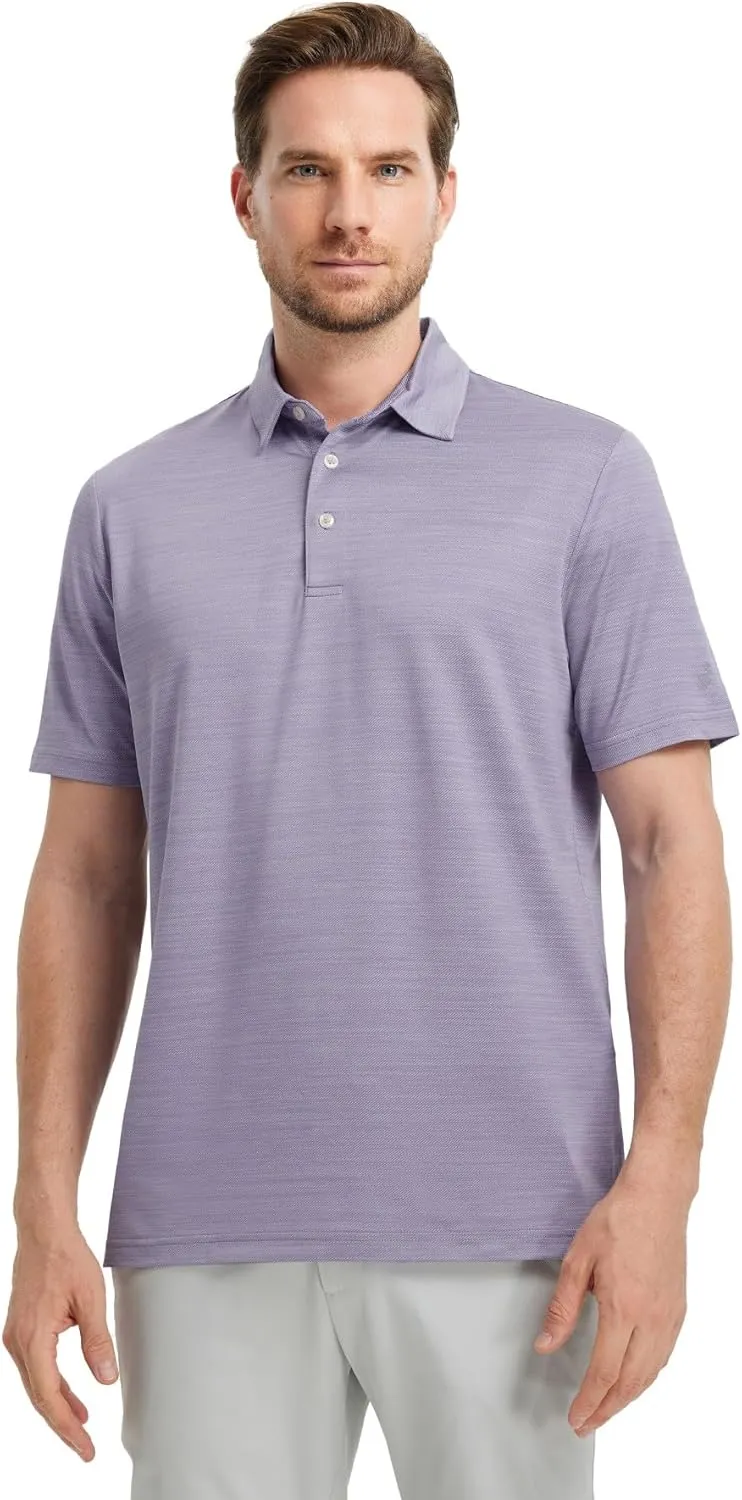 Rouen Polo Shirts for Men Dry Fit Performance Moisture Wicking Casual Jacquard Heather Collared Mens Golf Shirts Short Sleeve