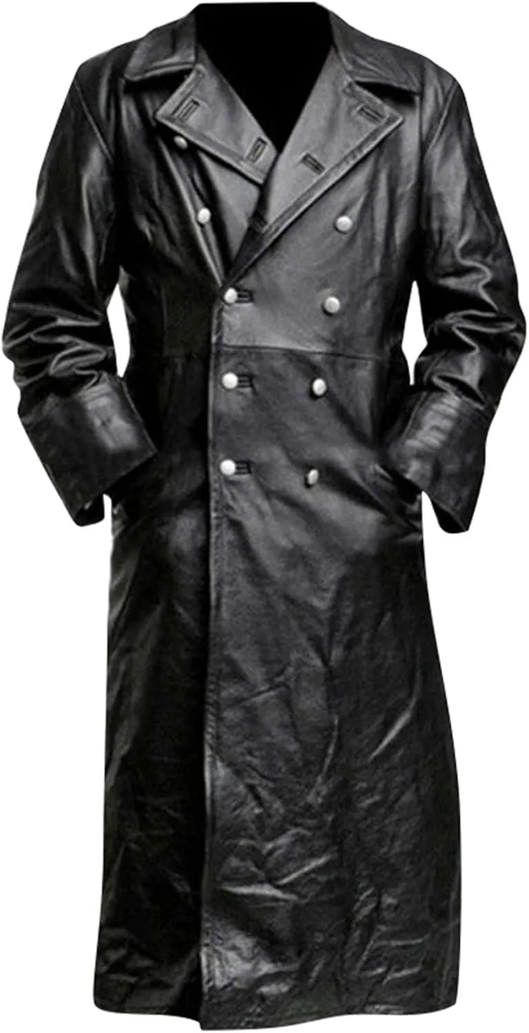 RTRDE Men's Jacket Black Faux Leather Jackets Long Motorcycle Overcoat Trench Jackets, M-5XL