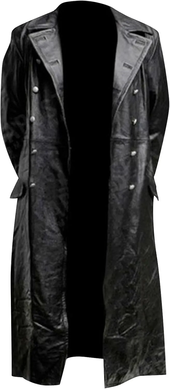 RTRDE Men's Jacket Black Faux Leather Jackets Long Motorcycle Overcoat Trench Jackets, M-5XL