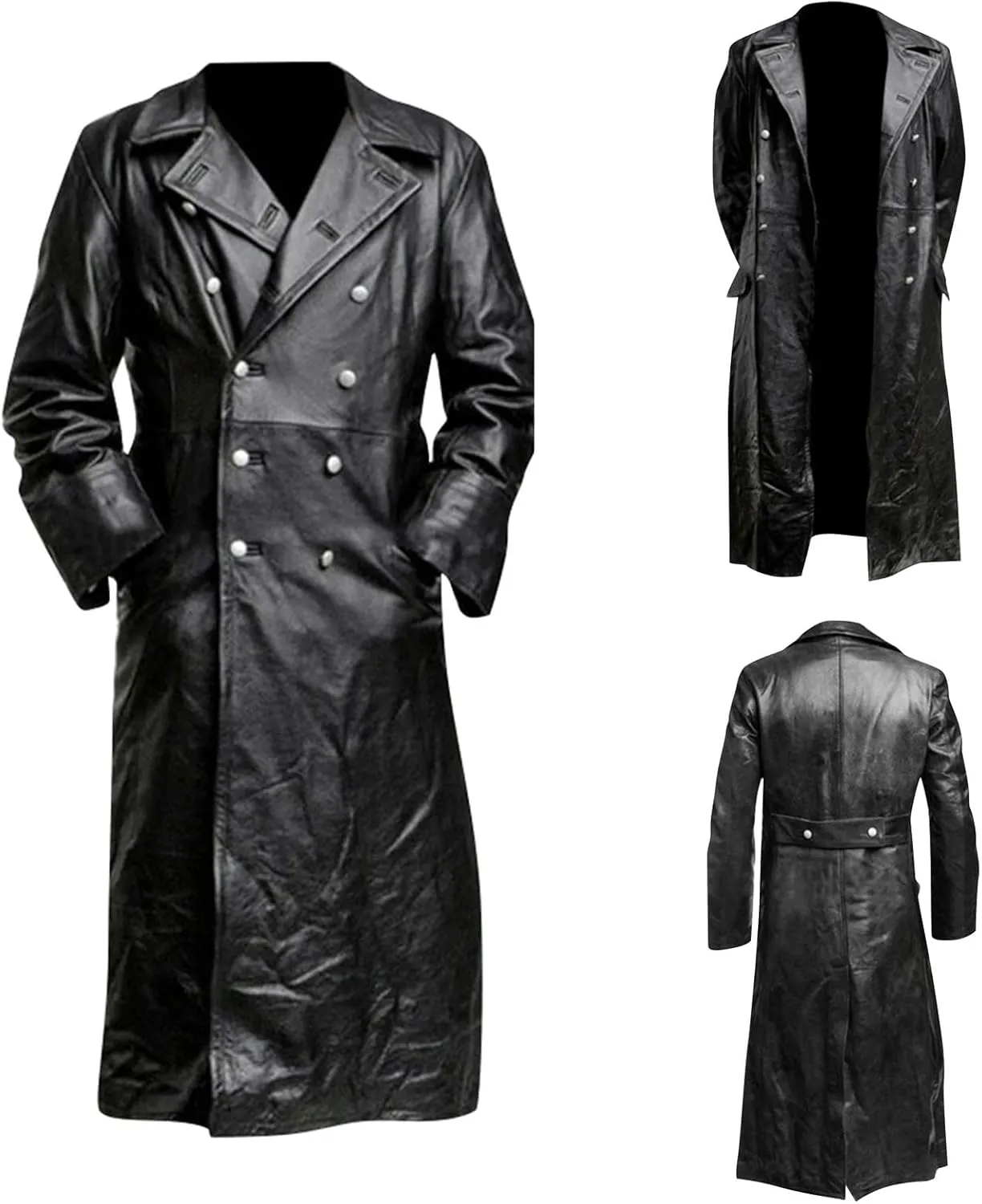RTRDE Men's Jacket Black Faux Leather Jackets Long Motorcycle Overcoat Trench Jackets, M-5XL