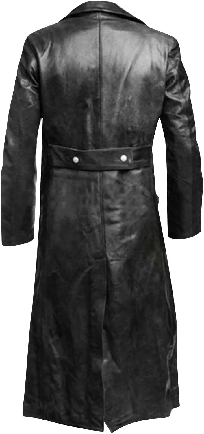 RTRDE Men's Jacket Black Faux Leather Jackets Long Motorcycle Overcoat Trench Jackets, M-5XL