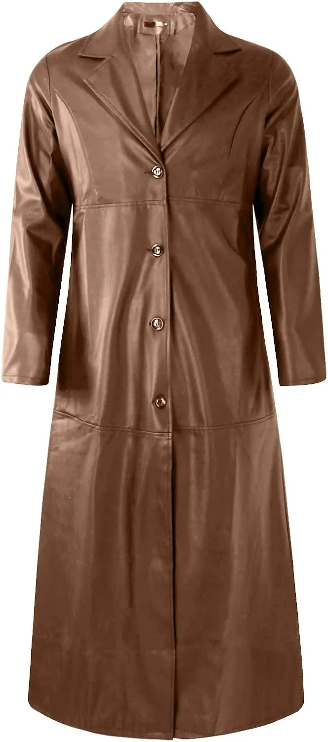 RTRDE Men's Leather Coats Black Faux Jackets Long Motorcycle Overcoat Trench Jacket, M-5XL