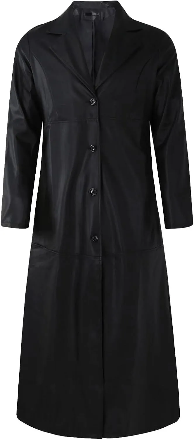 RTRDE Men's Leather Coats Black Faux Jackets Long Motorcycle Overcoat Trench Jacket, M-5XL