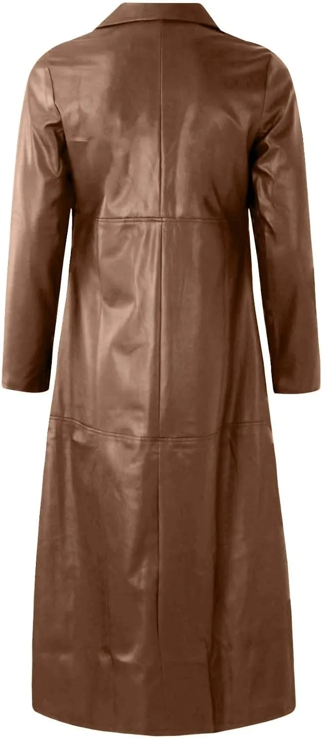 RTRDE Men's Leather Coats Black Faux Jackets Long Motorcycle Overcoat Trench Jacket, M-5XL